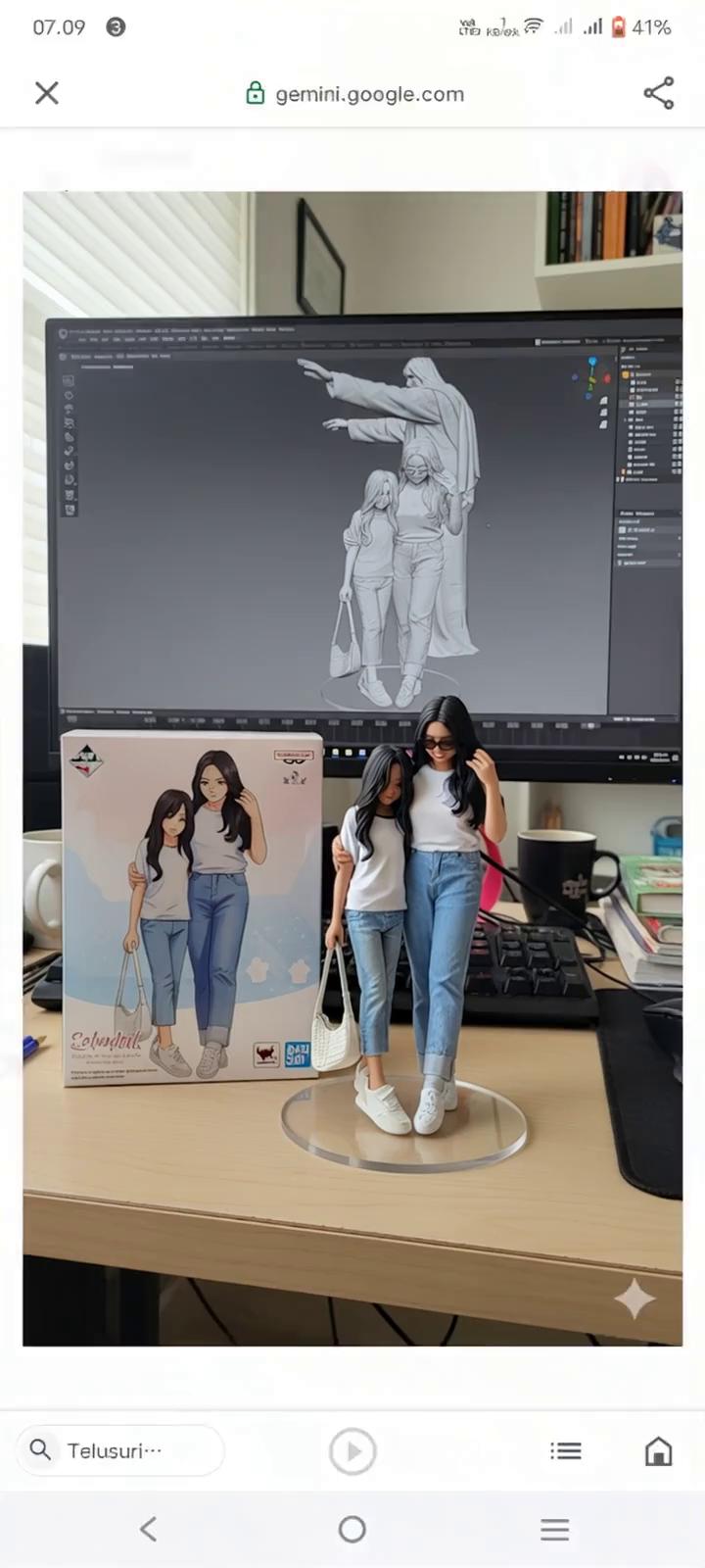 Prompt: nure two hand gently pick up the figure on the frame and rotate it slightly for inpection. the model in the packaging box remain stationay, while all other background elements stay unchanged