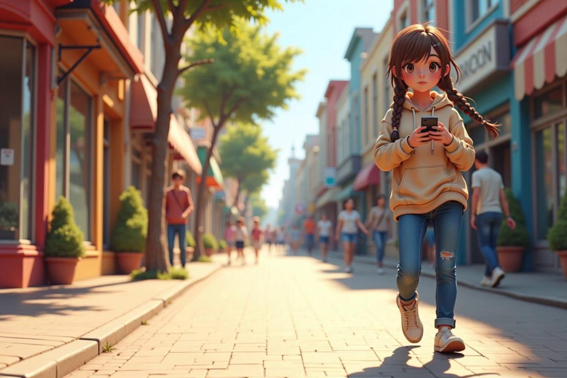 Prompt: elle marche dans la rue 