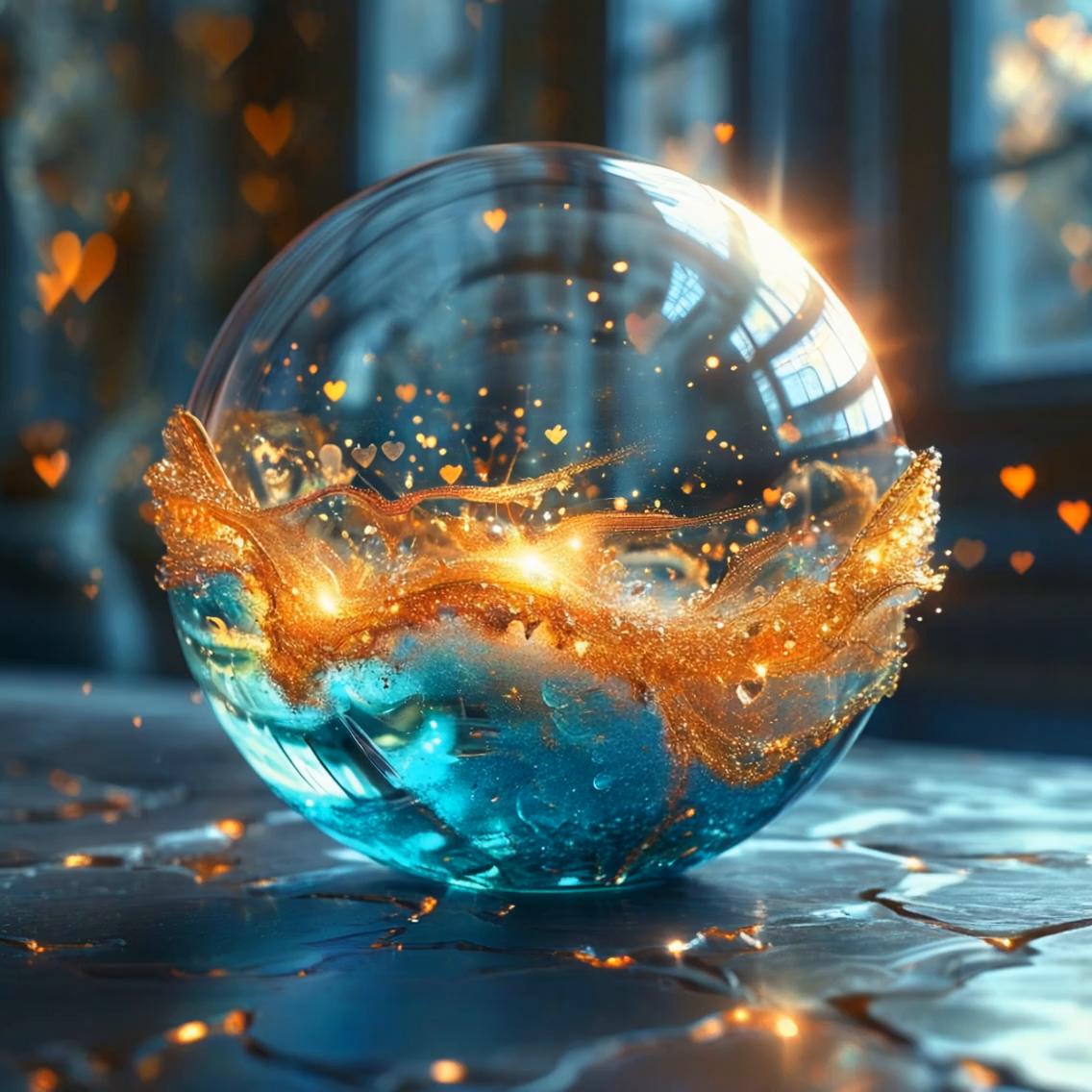 Prompt: the ball magical rolles down the street, sparkles, celestial, powerful 
