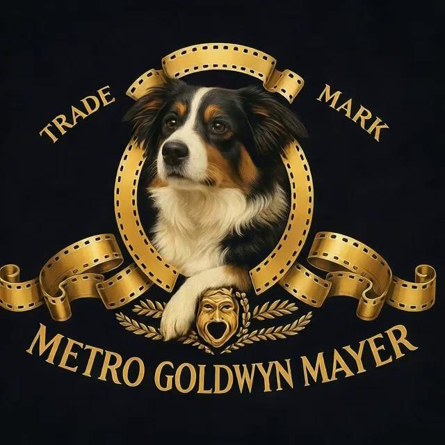 Prompt: Create a video animation of the MGM-style logo where the Border Collie moves its head like the original MGM lion, then opens its mouth and growls/roars like a lion instead of barking, with dramatic synchronized sound and slight shaking of the golden frame.