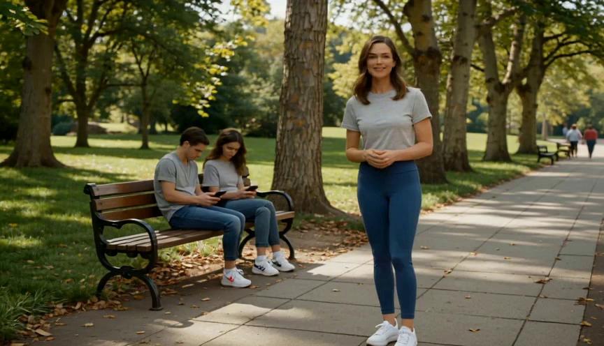 Prompt: “A cinematic scene opens in a peaceful park during the afternoon. People sit on benches and walk by, all quietly reacting to a recent news event on their phones. The brunette female presenter, wearing fitted yoga pants and a soft, neutral top, stands near a pathway surrounded by trees. She discusses the news event with calm confidence, comparing what she saw to the different versions people are sharing around her. A few bystanders join in, offering their own perspectives. She steps slightly closer to the camera, grounded and clear, and says: ‘Your view brings the truth into focus.’ The visuals highlight the benefits of speaking up, reviewing information, and finding clarity in everyday moments. No on‑screen text. Premium, realistic, horizontal 16:9, 7 seconds.”