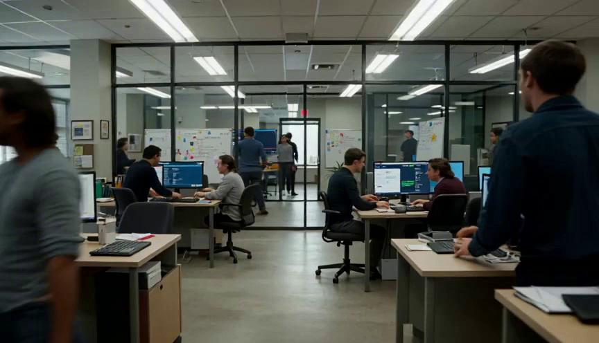 Prompt: “A cinematic scene opens on a buzzing tech startup floor. Developers type rapidly, designers collaborate, product managers walk between desks. Suddenly, every screen freezes — a full system outage hits without warning. Reactions split instantly: some panic and assume a breach, others blame the latest update, others think the servers crashed, and a few begin debating what actually happened. The brunette presenter, dressed in casual pants and a fitted top, steps forward observing the mixed reactions. She looks directly at the camera with calm confidence and says: ‘Clarity helps you navigate fast reactions. Join the News Under Review community.’ The visuals highlight the benefits of perspective, grounded interpretation, and calm thinking before reacting. No on‑screen text. Premium, realistic, horizontal 16:9, 7 seconds.”