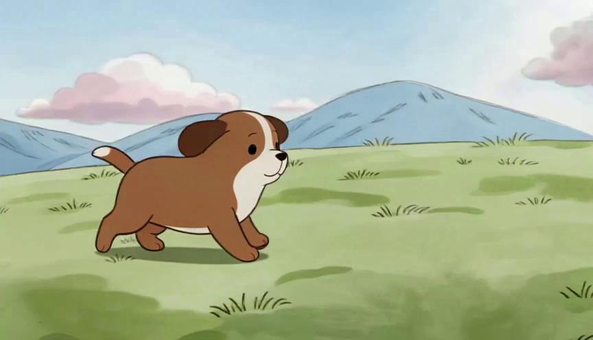 Prompt: “Soft pastel 2D toddler animation. A puppy says, ‘Stop… go!’ It pauses still, then trots forward. Smooth, rounded shapes.” no text, soft music