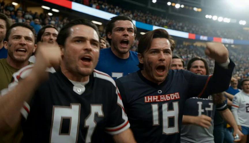 Prompt: A high‑energy scene opens inside a controversial sports event — the crowd is split, reactions are chaotic, and everyone is shouting different versions of what just happened on the field. Fast, disruptive cuts show fans arguing, phones replaying conflicting angles, and tension rising. The brunette presenter steps into the frame, walking with purpose through the noise. She raises her hand in a bold, disruptive gesture that instantly shifts the energy, as if cutting through the confusion. She looks directly at the camera with sharp clarity and says: ‘Challenge the noise. Choose what’s real.’ The visuals highlight the benefits of questioning, reviewing, and speaking up in chaotic moments. No on‑screen text. Premium, realistic, horizontal 16:9, 7 seconds.