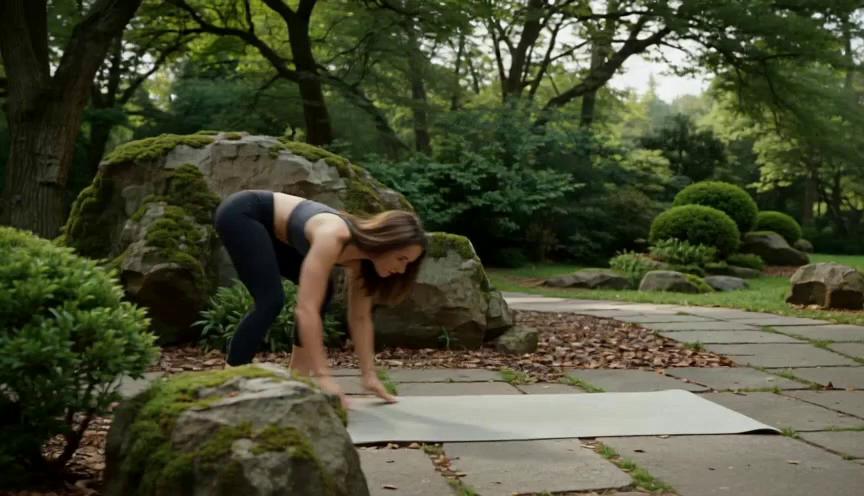 Prompt: Create a serene wellness realistic video featuring a confident female Caucasic brunet presenter in fitted yoga pants, moving gracefully inside a tranquil zen garden. Soft natural light, smooth stone paths, gentle greenery, and a calm, meditative atmosphere. The presenter performs slow, intentional movements that highlight benefits such as improved core strength, better posture, increased mobility, deeper breathing, and elevated daily energy. Capture dynamic angles: close‑ups showing strong, mindful form and wide shots revealing full‑body flow surrounded by peaceful nature elements. Tone: grounding, benefit‑driven, calm‑motivating, and deeply restorative. Soft ambient wellness music. No text on screen. a voice said 'seven day body reconnection, in the bio link you can find the full program'