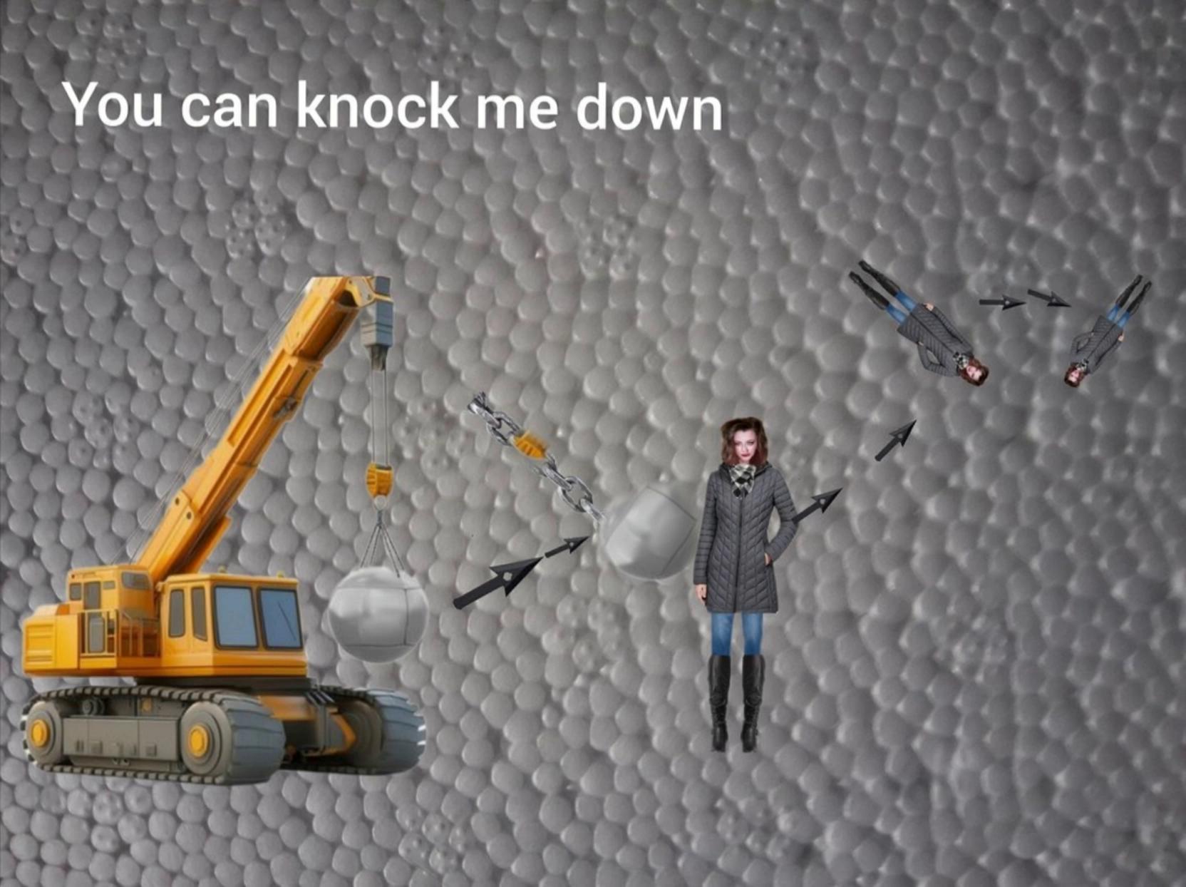 Prompt: Wrecking ball knocks image into frame two where she swings back standing on the wrecking ball fierce  