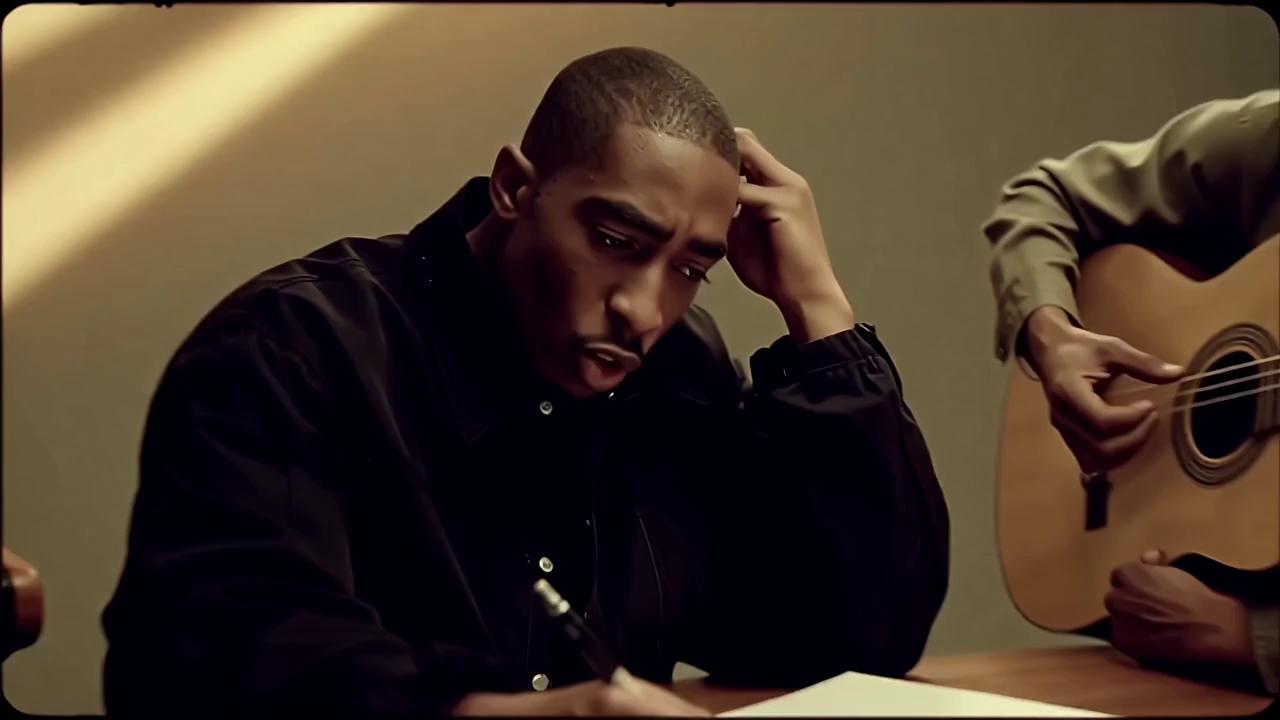 Prompt: Studio Creation Prompt — Tupac & Bob Marley

“A warm, dimly lit recording studio filled with analog gear, vinyl records, and softly glowing soundboard lights. Tupac Shakur sits at a desk, notebook open, pacing as he writes powerful lyrics with intensity and focus. Bob Marley stands nearby with a guitar, calmly strumming melodies, nodding to the rhythm. Smoke drifts slowly through the room as golden light filters in. They exchange ideas, laughing, debating words, and shaping verses together. The energy is soulful, revolutionary, and timeless—two voices from different worlds creating one unified album about truth, struggle, love, and liberation.”