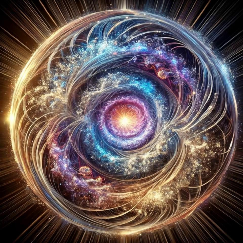 Prompt: create a wave ripple effect coming from the middle point towrds the outer edges of the sphere.this is a continuous loop of waves that move from the middle towrds the edges, waves sometimes collide with eachother and change the filed htey pass through 