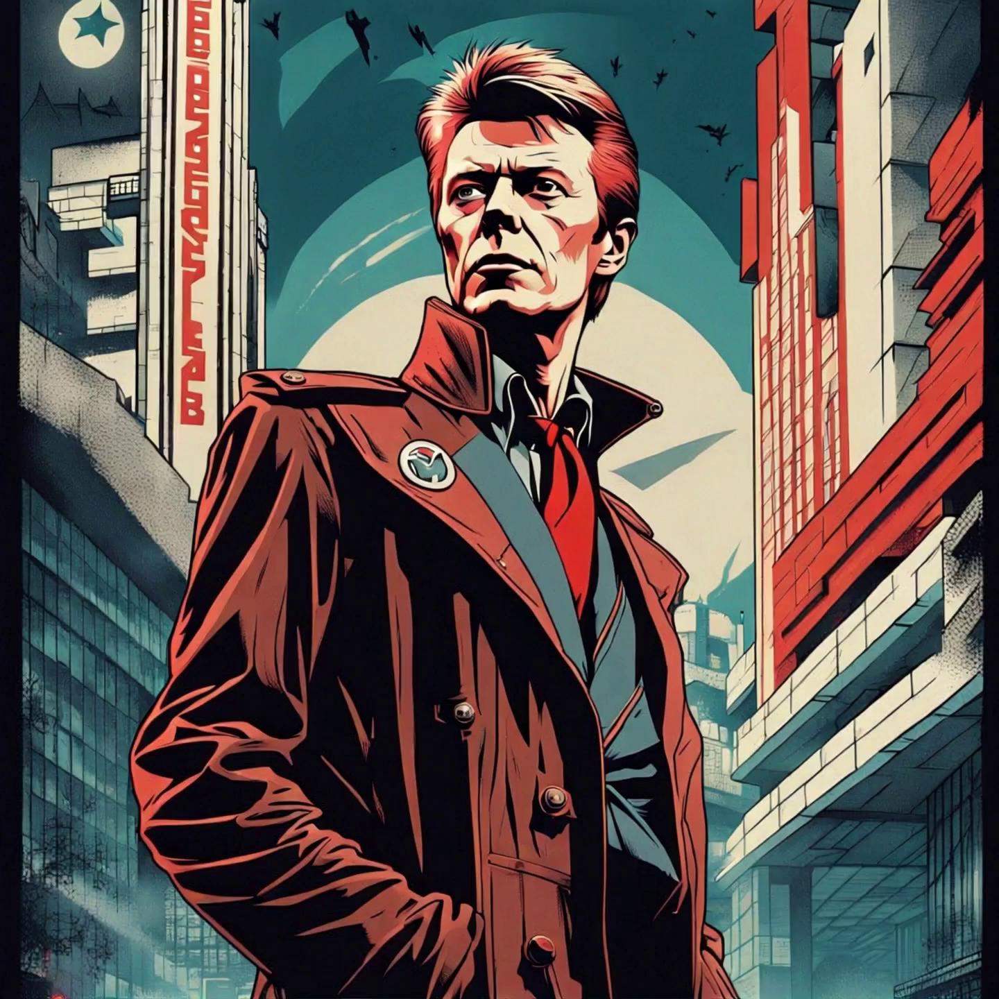 Prompt: A cinematic shot of a mysterious figure in a red trench coat walking confidently down a neon-lit city street at night. The city’s bold, angular architecture looms in the background, with dramatic shadows and glowing signage. The camera slowly pans from the character’s back to a side profile as wind flutters the coat, evoking a sense of anticipation and intrigue. The mood is tense and stylish, with a retro-futuristic comic book aesthetic