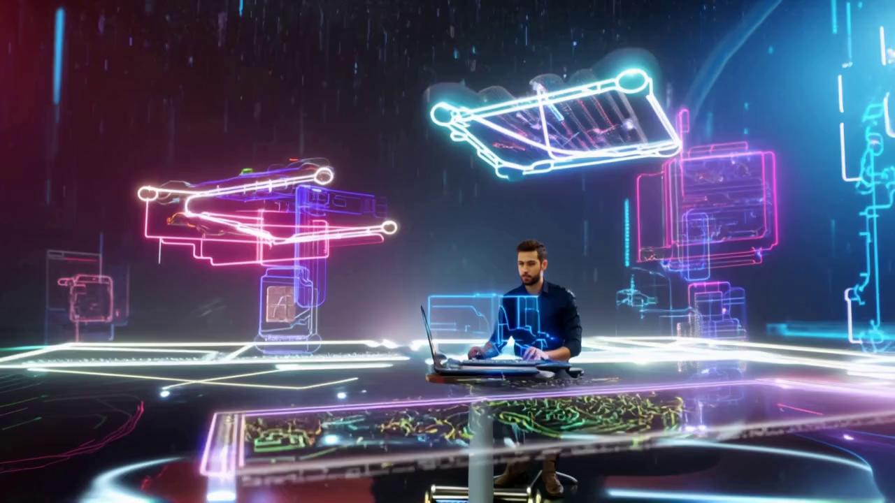 Prompt: Envision a futuristic digital landscape where vibrant neon circuitry intertwines with intricate padlocks, symbolizing the balance between SEO and Cybersecurity. The scene is illuminated by a soft, pulsating glow that casts shadows across a sleek, dark background reminiscent of a vast network grid. A skilled hacker, sporting a determined expression, sits at a high-tech workstation surrounded by floating holographic interfaces displaying complex algorithms and keyword analytics. Raindrops patter against a nearby window, hinting at an impending storm outside, while the atmosphere inside hums with an electric tension, embodying the urgency of protection and optimization. This powerful image could be executed in a cinematic, photorealistic style, emphasizing the contrast between light and shadow in this digital realm.