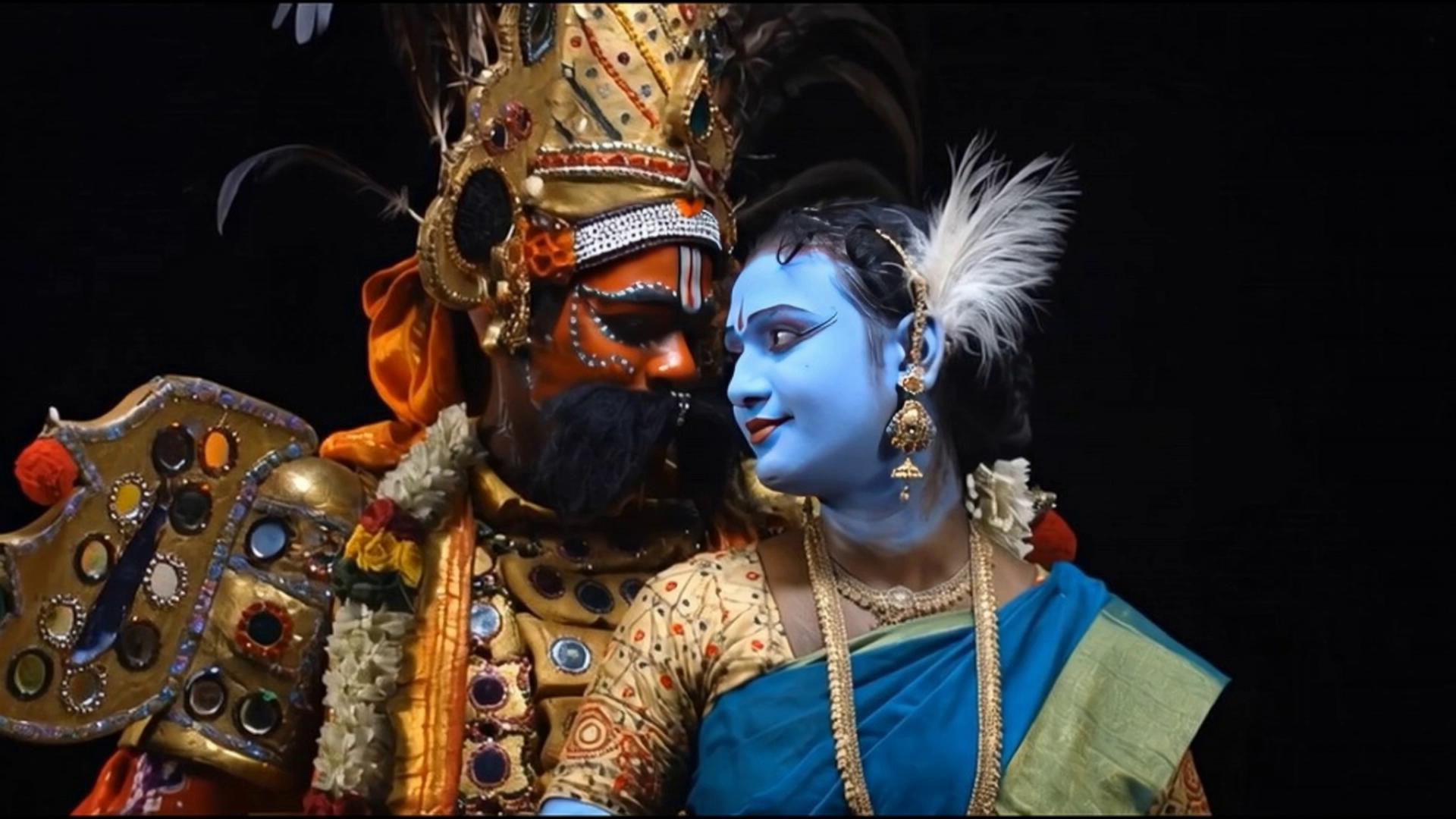 Prompt: they look at each other while breathing softly. she does not move at all: she almost closes her eyes. he looks in front with a serene expression