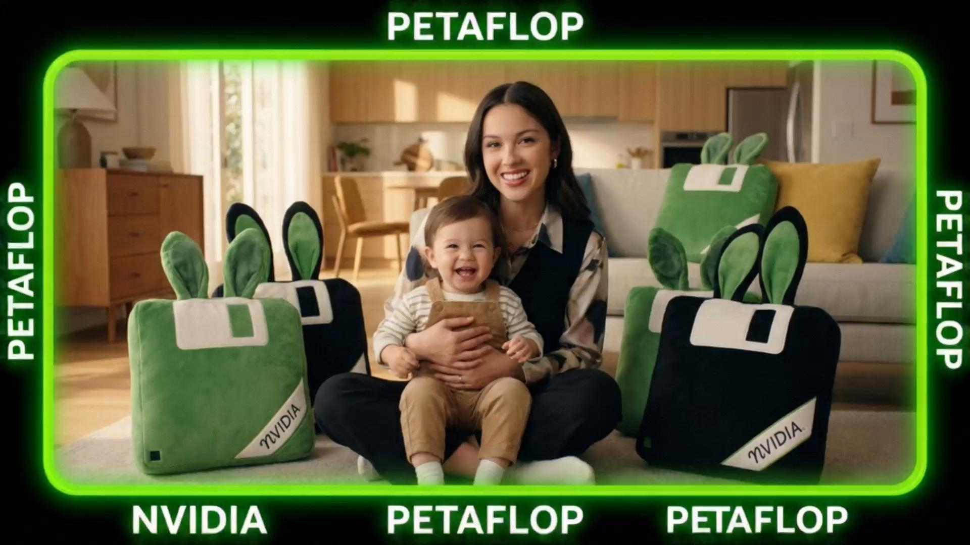 Prompt: High End 500 million budget TV commercial.  The woman looks at camera and says with natural accurate lipsync  " PET A FLOP FROM VERA RUBIN IS THE FUTURE OF PLAY!!!" she winks and smiles as her child plays with the toys.