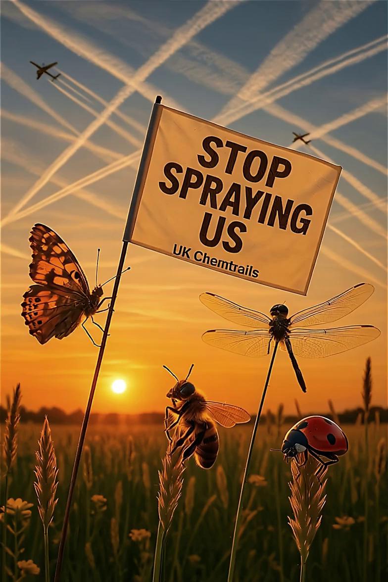 Prompt: Preserve the original image exactly, realistic natural scene, do not alter or distort any text or lettering, do not change the sign, insects, grass, planes, or sky composition, no added elements, no removal of elements