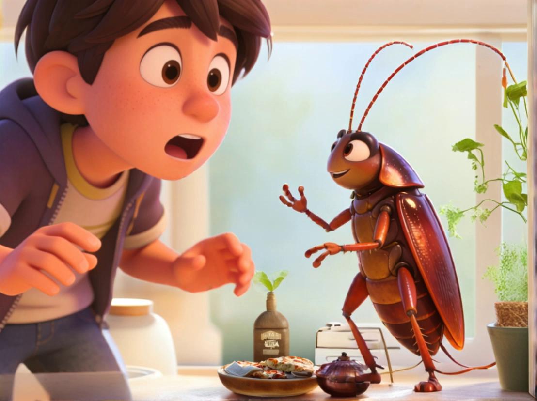 Prompt: Person: A roach!

Cockroach: A human!

Person: Why are you eating my leftovers?

Cockroach: You left them out all night. I thought it was room service.

Person: Get out of my kitchen!

Cockroach: Fine, but your reviews are terrible.

[Cockroach scurries away.]

Person: Did I just get roasted by a roach?