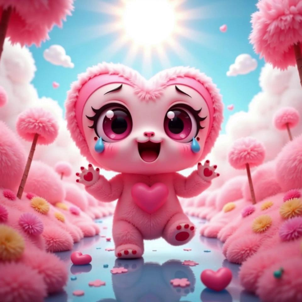 Prompt: lovey is walking through the garden. she is waving and saying hello world. lovey is here to help mums on their journey of self discovery.