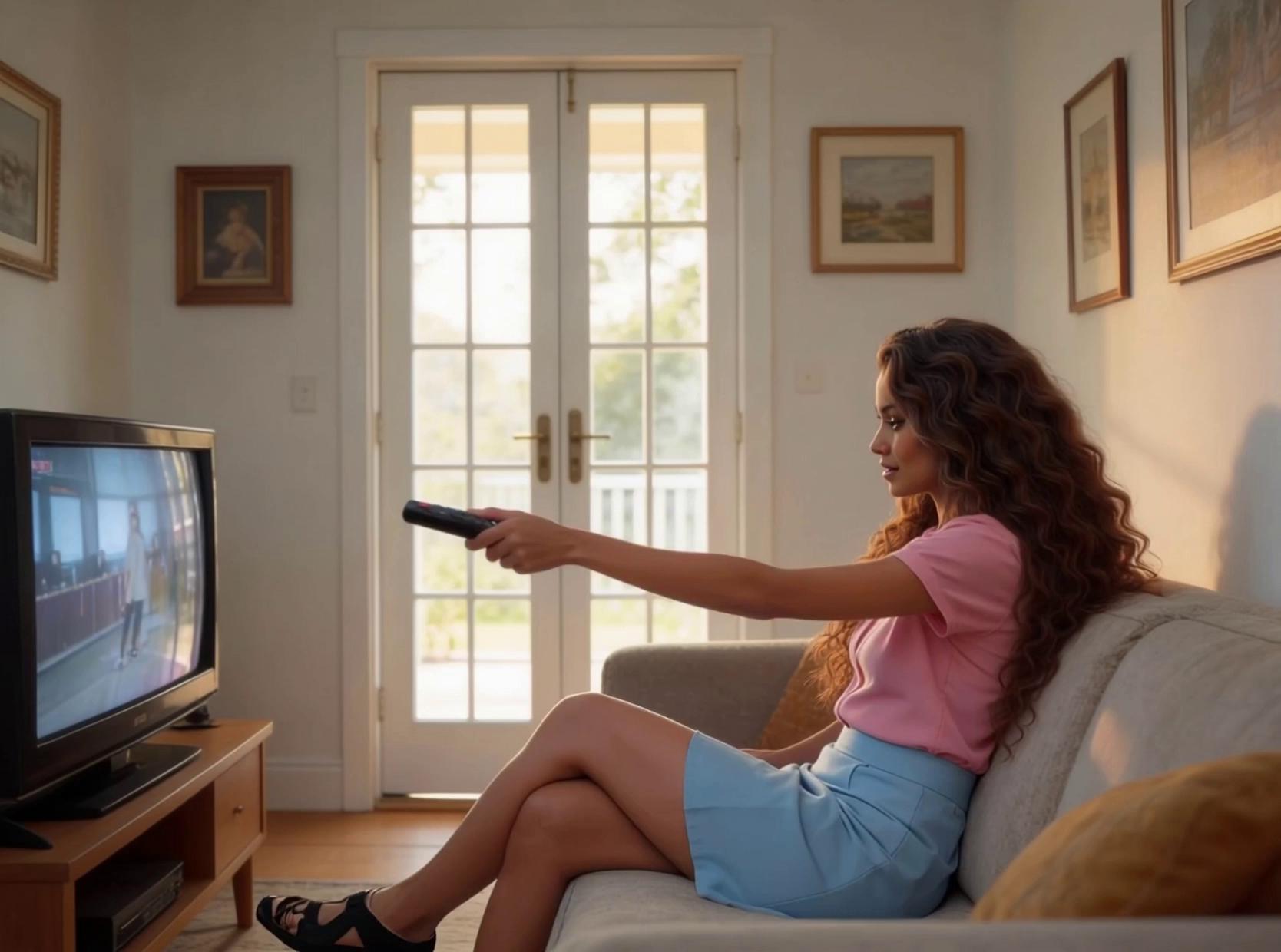 Prompt: Fix the leg uncrossing.  Its not realistic.  One leg is going trough the other one. Please correct this by making one leg go over the other one when the girl uncrosses the legs.