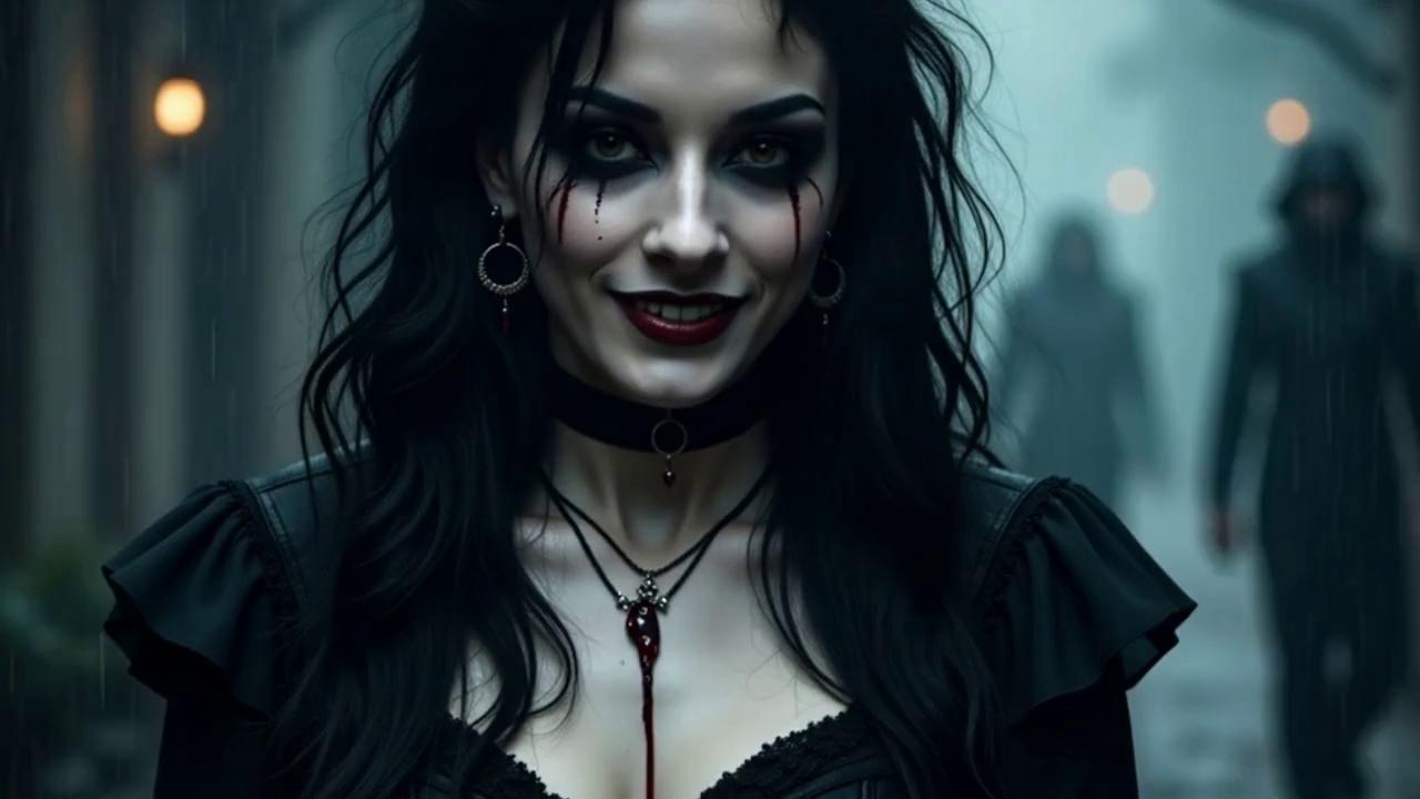 Prompt: Appearing in natural state, she stands in a darkened chamber illuminated by dozens of black candles, she is in the middle of a demonic sigil on the ground, as Lucifer appears before her, massive, dark, frightening, and also irresistible.