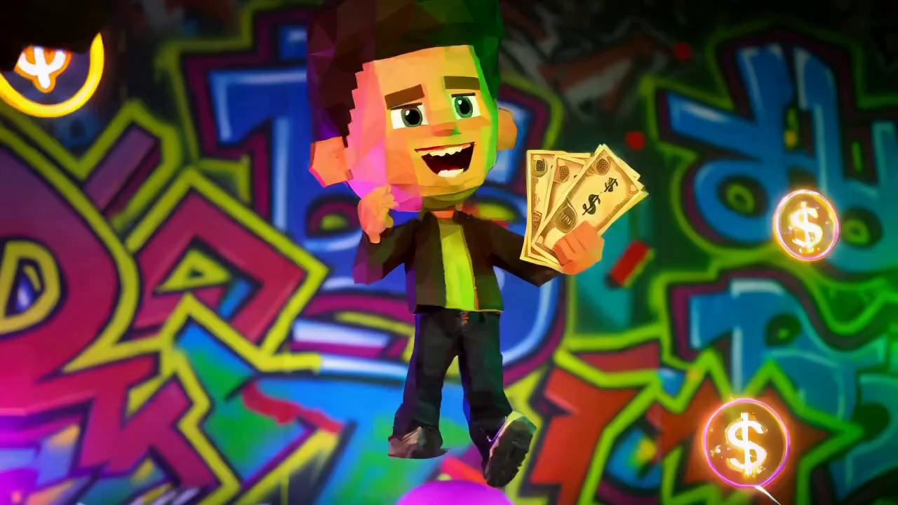 Prompt: Funky boy showing alot of cash, low poly character, 