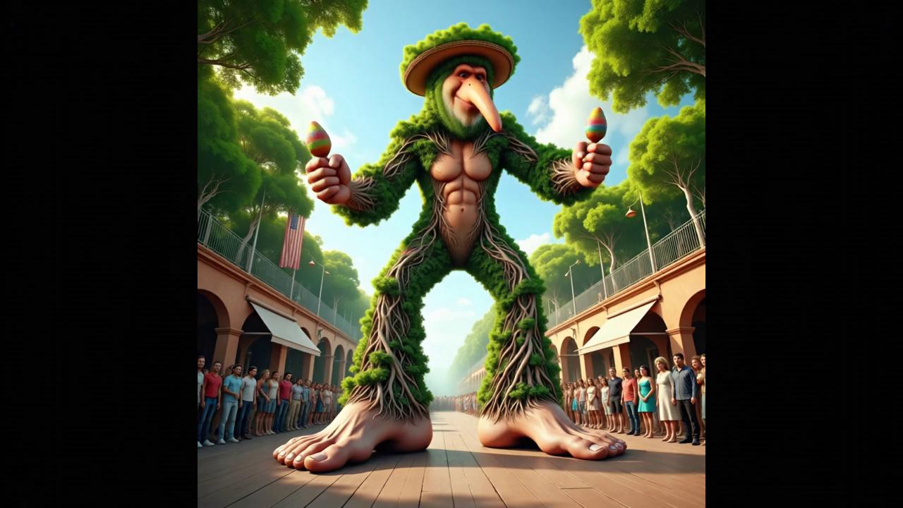 Prompt: The character should dance to the song "Macarena", in the actual steps of the dance designed for that song, accurate to the beat, and confetti should shoot from bystanders during the dance.  The clip should loop perfectly, and run for 10 seconds.