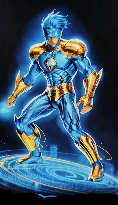 Prompt: keep to the image have him diving into the ocean seas, then have him fighting with sharks