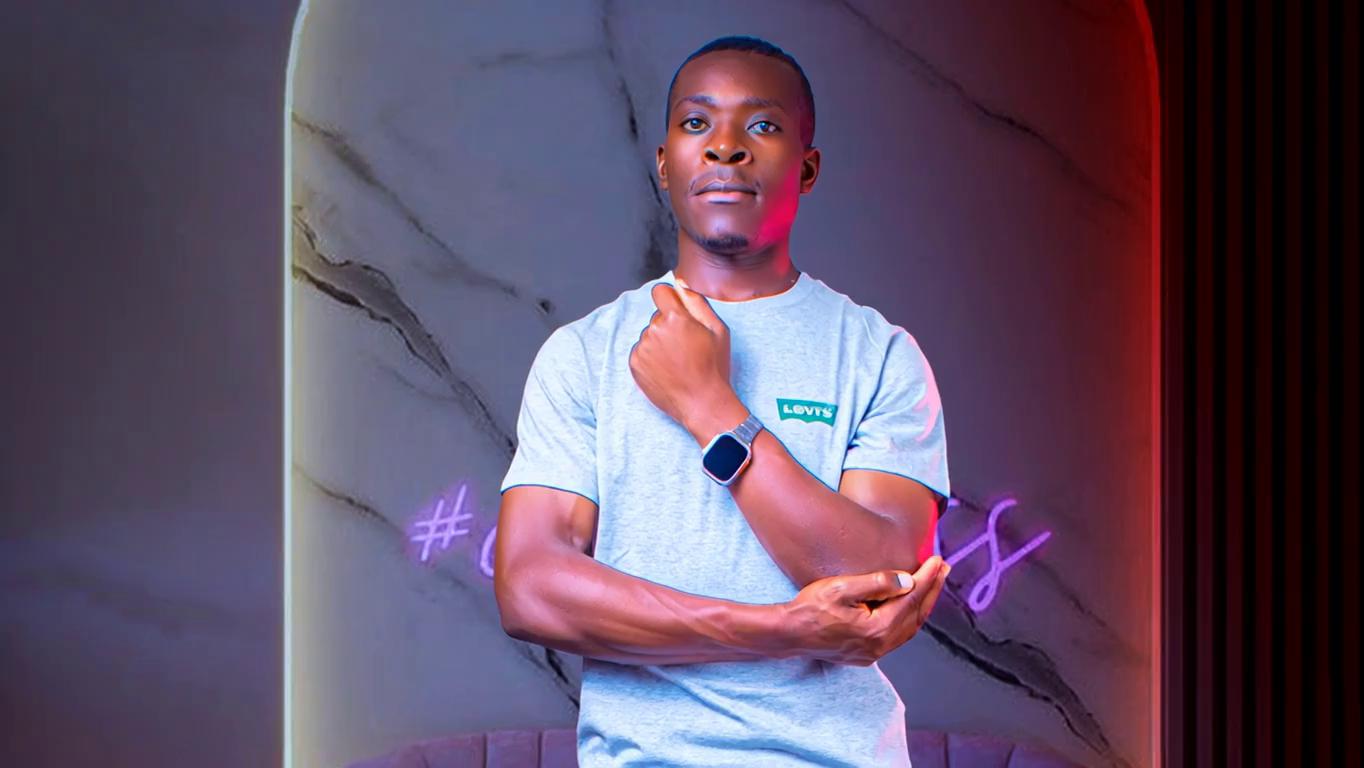 Prompt: Generate a video of the person above walking down the streets of Nairobi with a laptop bag hanging over the shoulders; he is having a conversation with two other friends, a young male and a beautiful young lady, about the government and regime of President William Ruto.