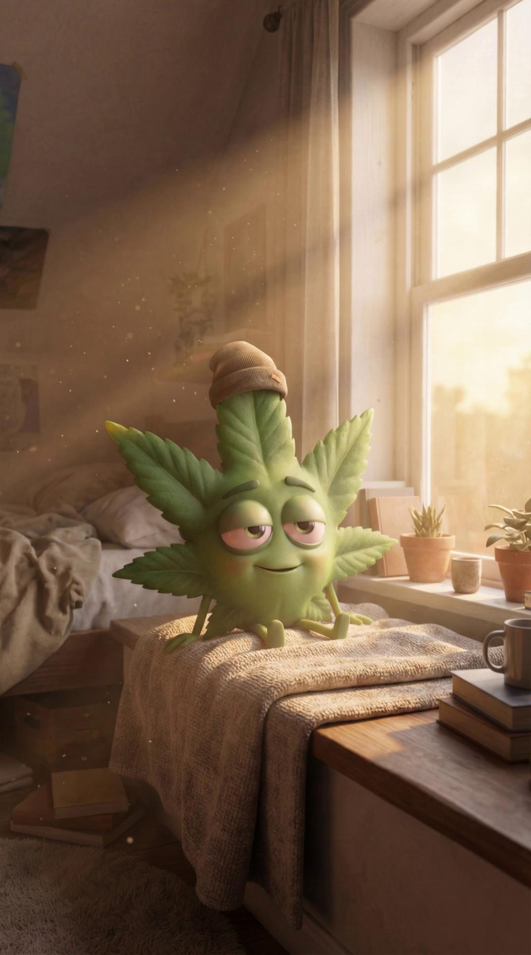 Prompt: Scene Setup: The camera starts with a wide shot of a cozy bedroom at sunset. Golden-orange sunlight pours through a slightly open window, dust particles floating in the warm air. The background is softly blurred to emphasize the character.Audio/Voice: A calm, reflective voice-over in a slightly serious tone matches the monologue:“Everyone calls me ‘natural,’ like that means harmless. I slow reaction time, mess with memory, and tweak motivation circuits. Use me young? I nudge brain development off course. I can relax you — sure. But I’m not neutral. I change chemistry.”The cartoon face says: Everyone calls me “natural,” like that means harmless.I slow reaction time, mess with memory, and tweak motivation circuits.Use me young? I nudge brain development off course.I can relax you — sure.But I’m not neutral. I change chemistry. 