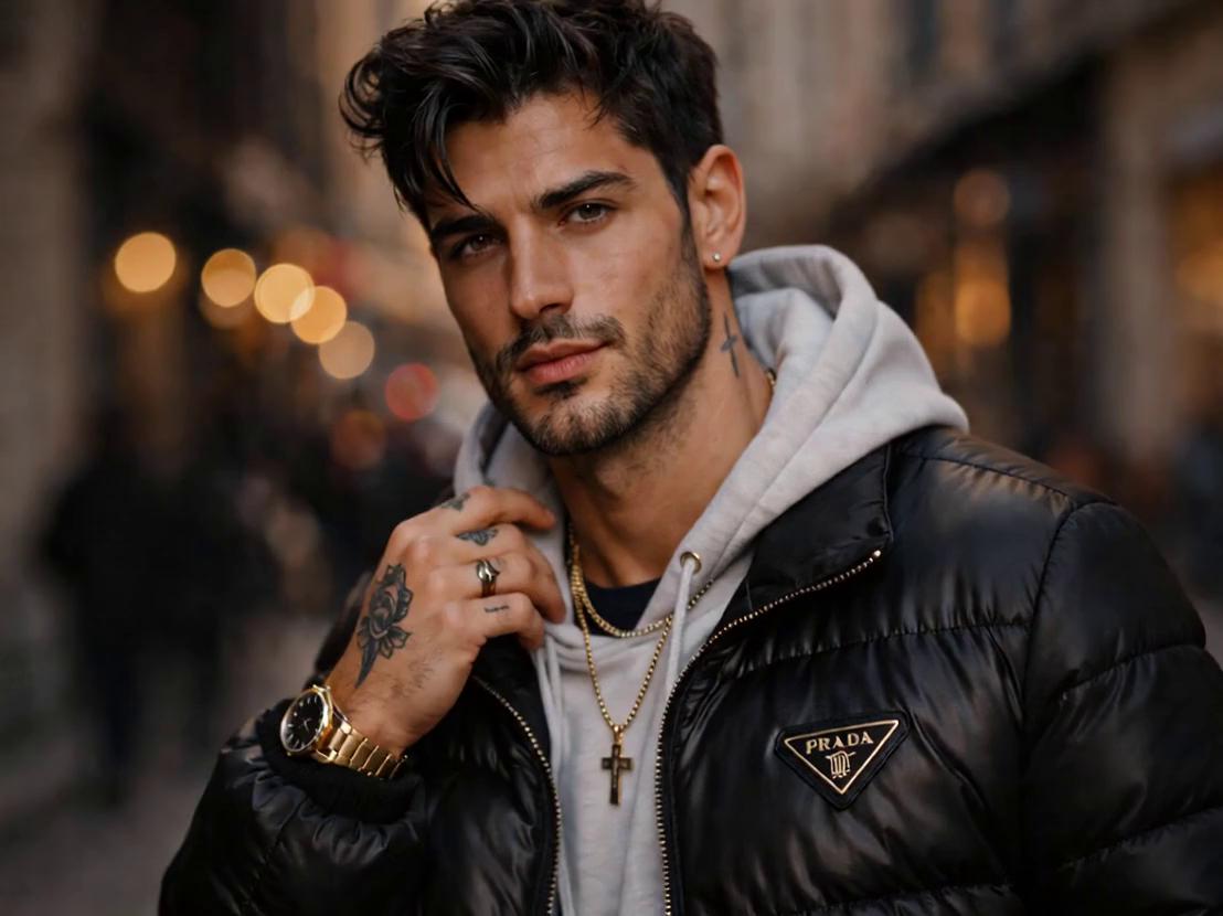 Prompt: Vertical cinematic close-up of a handsome Italian-looking male model standing in a city street at night. Soft neon bokeh lights in the background. The camera slowly pushes in toward his face. He blinks naturally, slightly tilts his head, and gives a subtle confident smile. Wind gently moves his hair and jacket. Warm cinematic lighting, shallow depth of field, realistic skin texture, natural micro facial movements, emotional boyfriend vibe, ultra-realistic, smooth motion, 4K, film look.