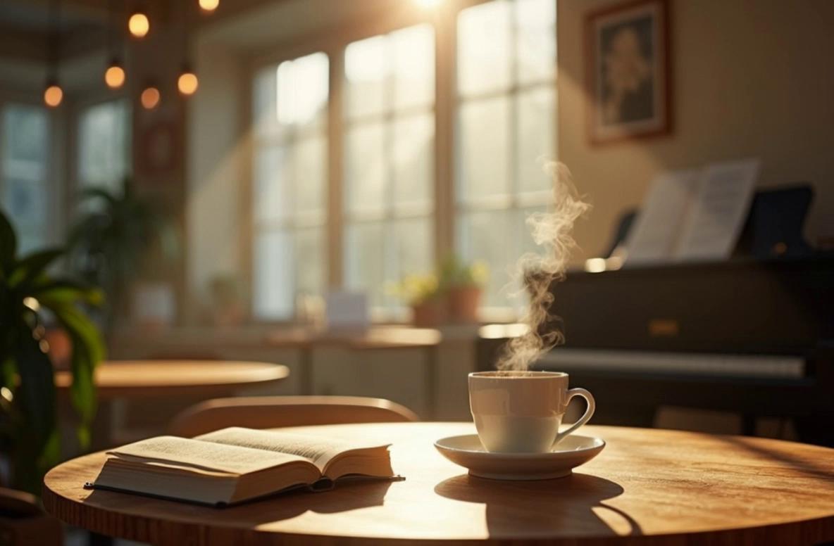 Prompt: smoke slowly steaming out of the coffee cup