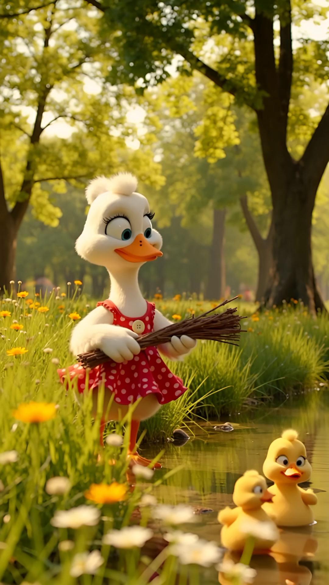 Prompt: Loony the Goose with a heart so wide,
Helped all his friends on the riverside.
Carrying twigs with a wobble and boost,
That’s why they love Loony the Goose!