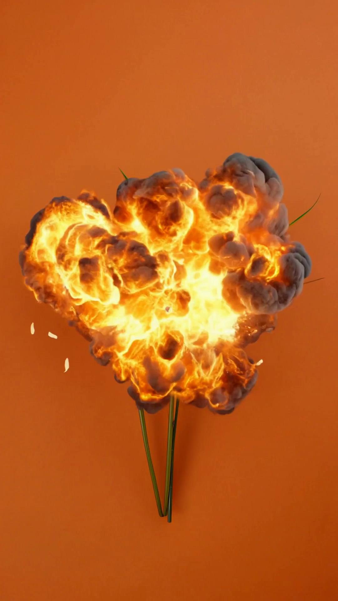 Prompt: just after the bouqet comes to a stop: "A bouquet of flowers on an orange background suddenly detonates into a massive, cinematic fireball. A thick plume of dark grey smoke billows upward as bright orange flames consume the petals. Embers and charred floral debris fly toward the camera in slow motion. High-speed photography, hyper-realistic, intense heat distortion."