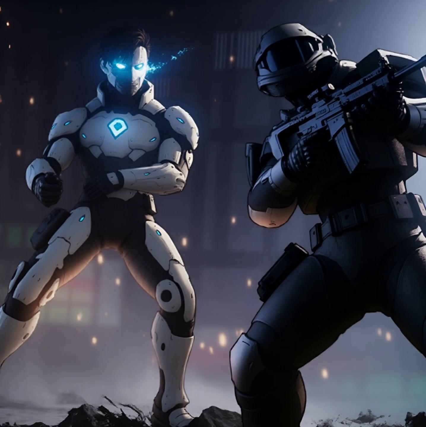 Prompt: camera  rotating around figures, bullet time effect