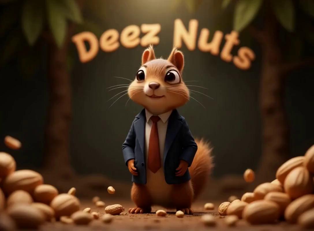 Prompt: This Squirrel's Name Is Chip Dee, He Is The CEO Of Deez Nuts Holdings And Is Introducing Himself In This Video To His Audience And Inviting Them To Join in Support Of His Mission Of Fueling The Decentralized Future of AI With His Crypto Coin He Refers To As Nuts. Nuts Is Used as The Metaphor For Digital Assets. Using This Script for the speech, "Hey everyone, I’m Chip Dee, CEO of Deez Nuts Holdings. Join me in powering the decentralized AI future with Deez Nuts - the new revolution in digital assets. Let's innovate!"