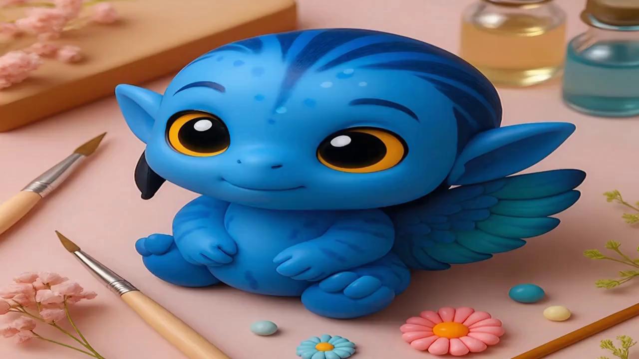 Prompt: A blue creature lies in a post-apocalyptic wasteland, half-mechanical, half-organic. Its heart flickers like a dying lightbulb. It uses its last bit of energy to spark one small flower to life before fading out.