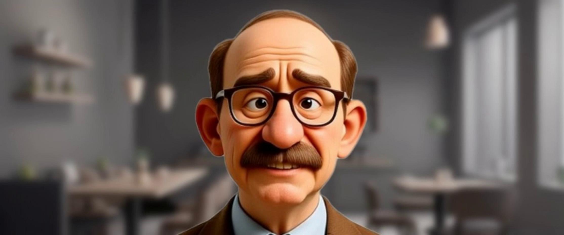 Prompt: Create a Pixar inspired CGI  of a close-up of Dr. Quilt.  The camera is a locked down shot.  Dr. Quilt is looking slightly up. After a beat, tilts his head back down.  HIS FACE IS RELAXED WITH NO EXPRESSION. The lighting is soft daylight coming from his right.