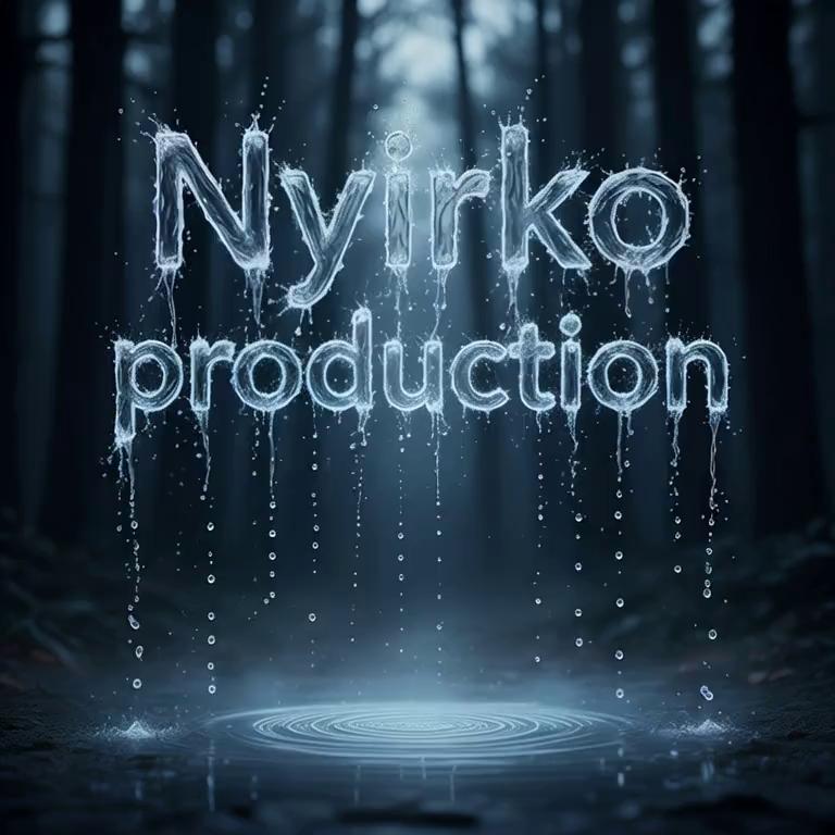 Prompt: he inscription "Nyirko production" should splash together. Then the water inscription will fall into the water.
