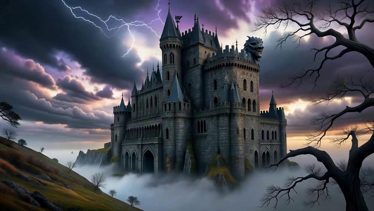 Prompt: O imagine 3D cu un castel intrun fundal dark fantasy