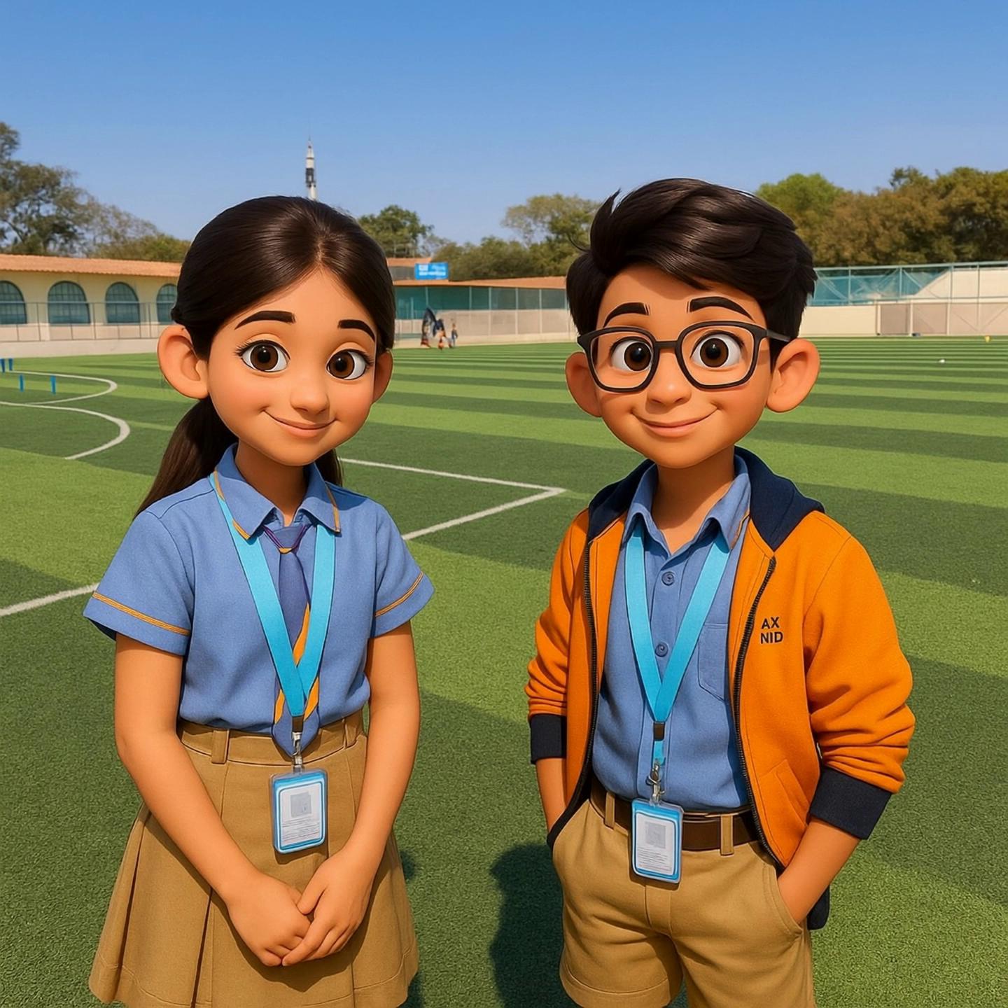 Prompt: only boy on the right side of the image will be talking with realistic lip sync and expressive facial suitable hand gestures. While the girl on the left side will be quietly listening to the boy in the image, with minimal subtle reactions like soft eye blink and relax posture to show attentive listening but no talking. make it look like a natural conversation from boys' side. The screen resolution must be 16:9.