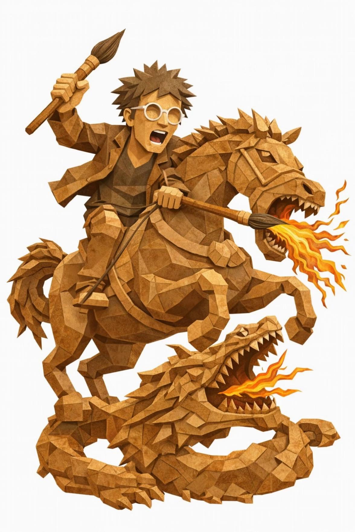 Prompt: In this image there's an ero with a horse and a dragon. I want this person to kill this dragon.