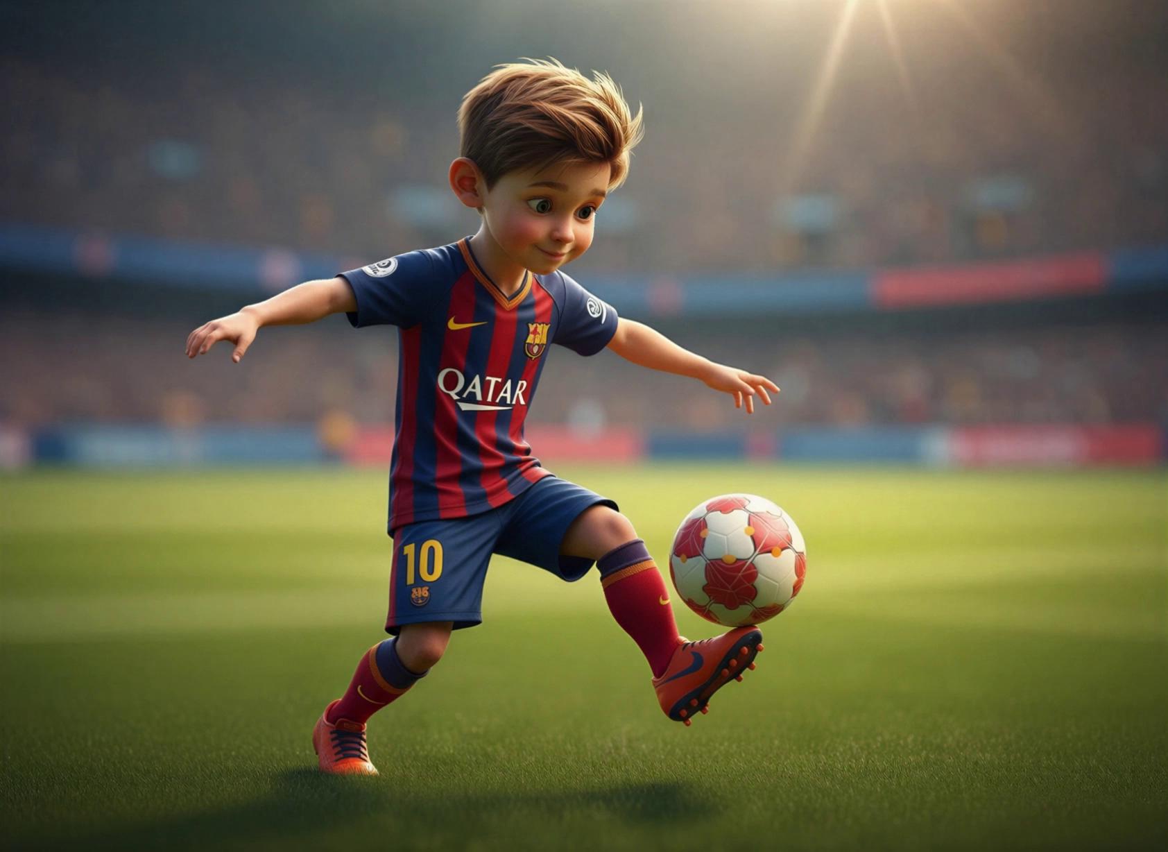Prompt: "geboren wonderkind uit Argentinie"laat  hem de bal hooghouden met zijn voeten en eindig met de bal in zijn hand.