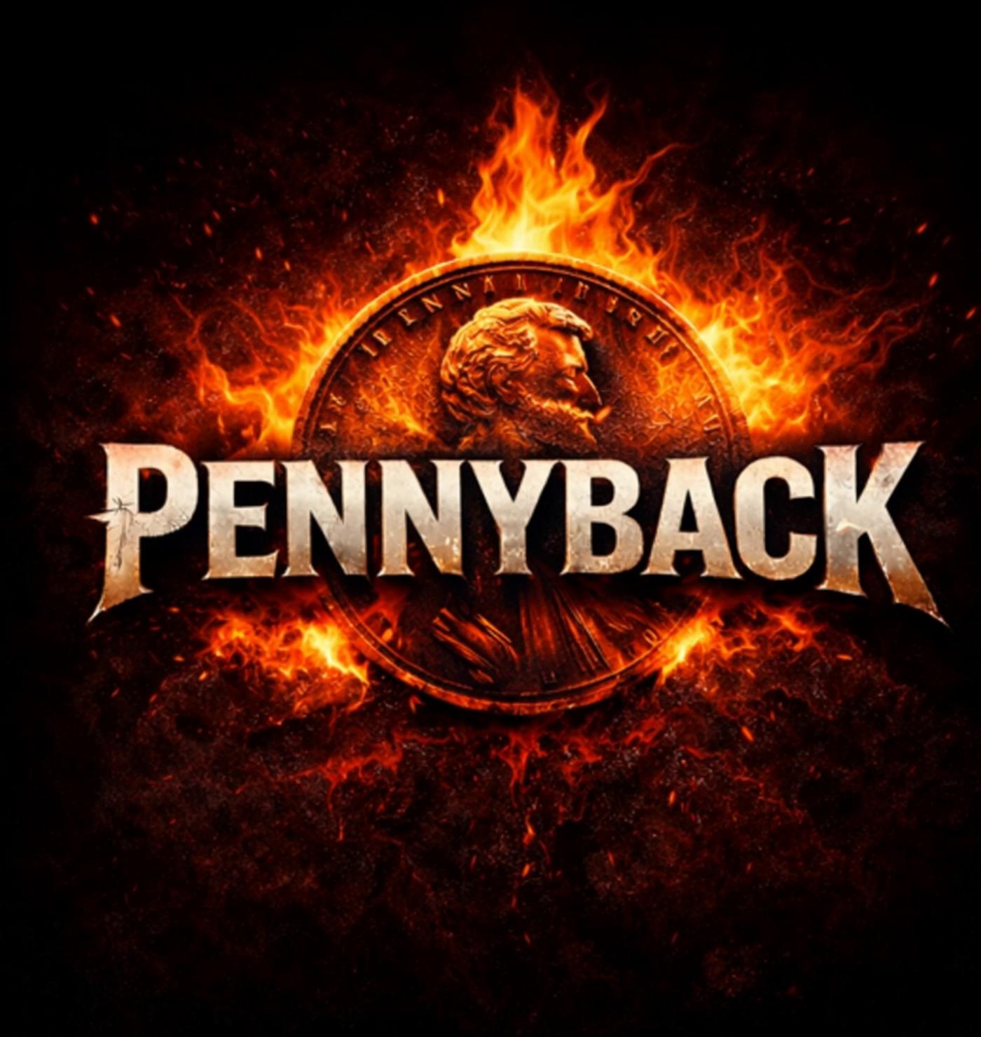 Prompt: I want to make this an animated logo with the flames. have the penny drop to myself as a band manager with 6 silhouettes with question marks on their face then back up to the logo. I want to make this int oa loop 