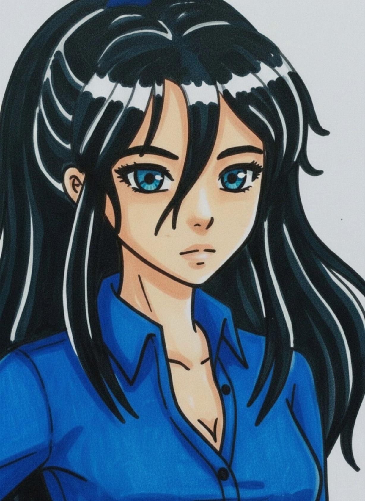 Prompt: doing the peace sign with her right hand, smiling