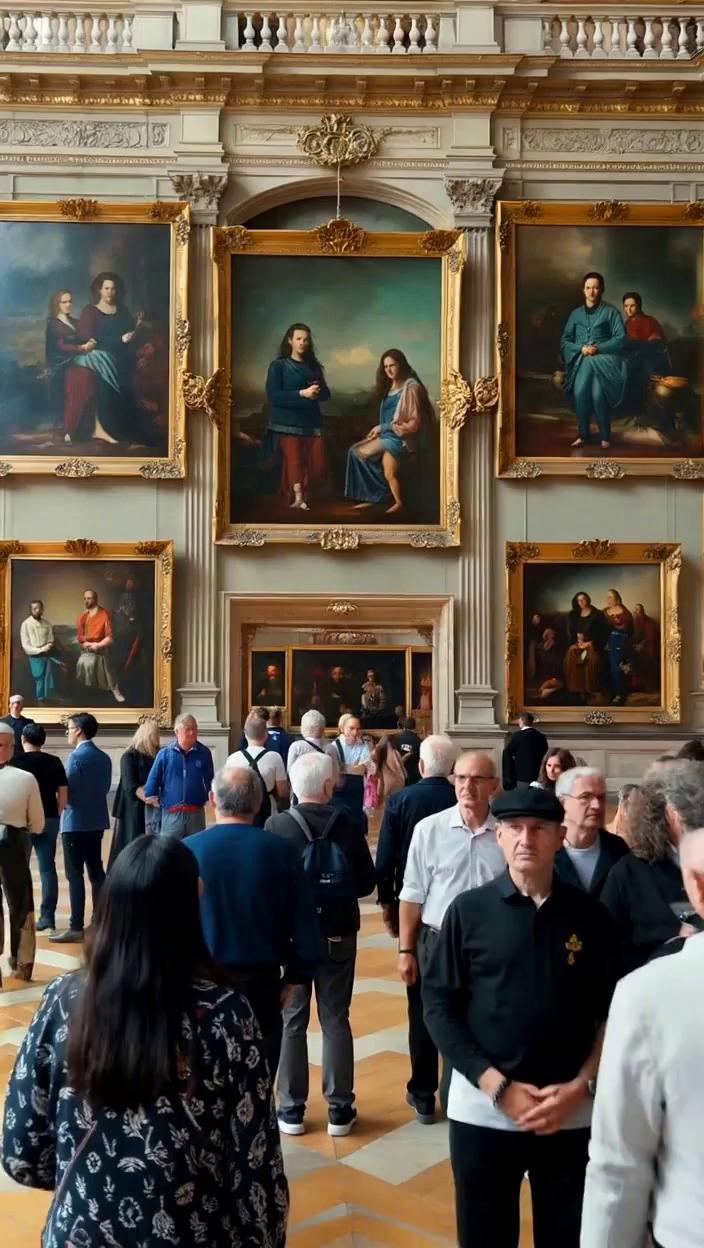 Prompt: Cinematic, photorealistic tracking shot. SCENE 1: The Louvre's main hall filled with visitors viewing classic paintings on static walls. SCENE 2: The walls begin to flow and reconfigure - the Mona Lisa's frame expands to room-sized proportions while the surrounding architecture forms an immersive Renaissance Florence environment around it, complete with period-accurate sounds and smells. Vertical 9:16 --ar 9:16  

NEGATIVE PROMPT: No magic, no glowing, no destruction of art, no slow motion, no cartoonish style, no voice-over, no unrealistic physics, no floating artifacts.



