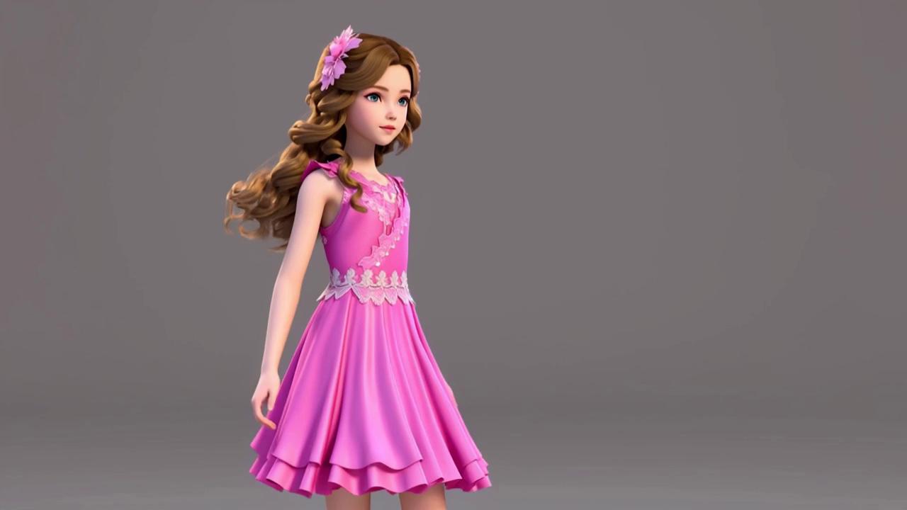 Prompt: A 3D image of a girl wearing a pink dress 