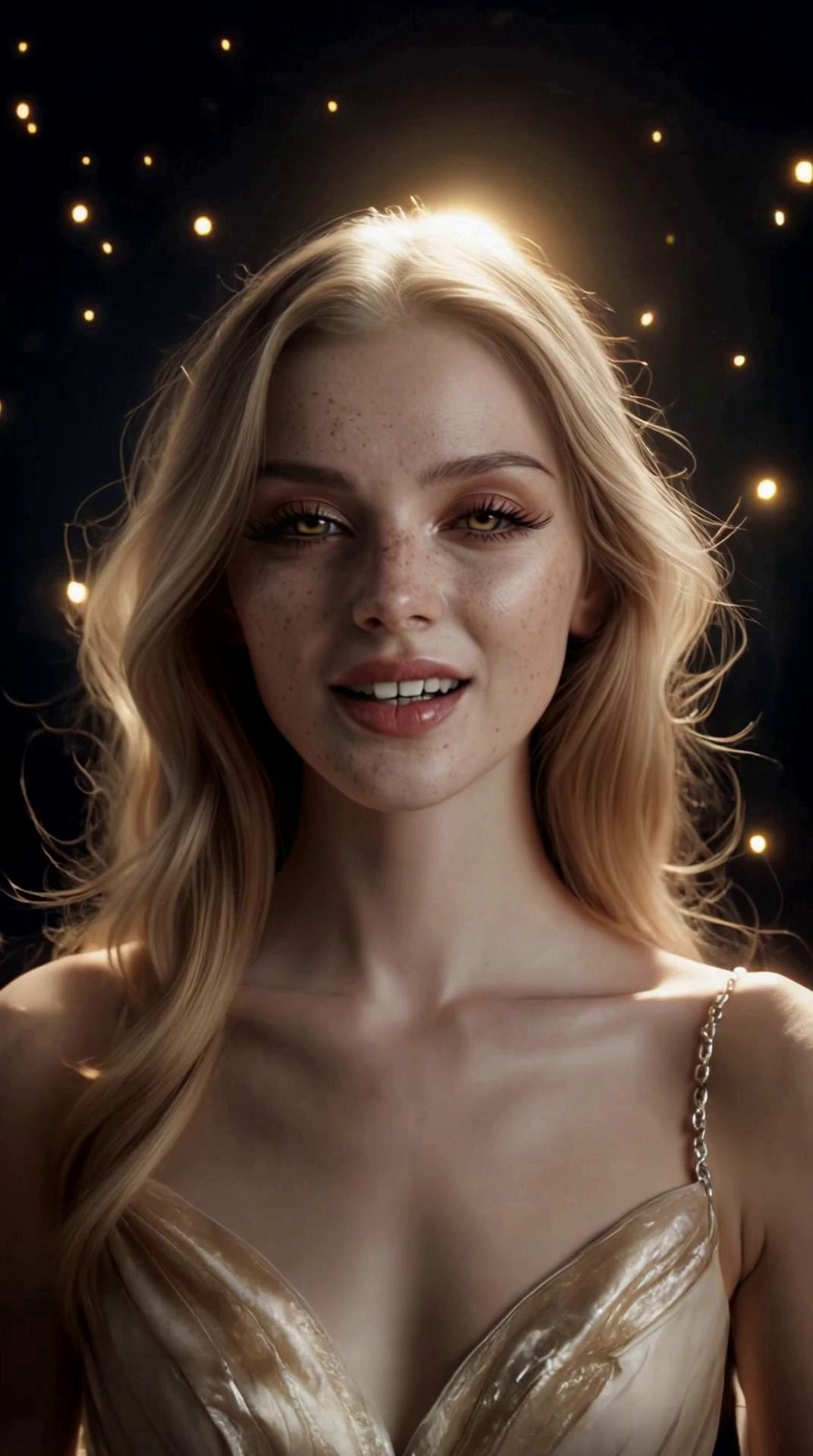 Prompt: Ultra-realistic portrait of Sophia (Divine Wisdom) — a calm, ageless feminine figure, neither young nor old. Ethereal but grounded. Human, not angelic. No wings. No crown. No fantasy armor. no halo.  She stands against a dark, timeless void, with faint swirling light like the echo of creation itself. Subtle golden particles drift slowly, as if reality is still forming around her. Lighting: Soft, divine volumetric light from above and slightly behind. Gentle rim light outlines her face. Eyes restrained—deep, knowing, ancient. No body or head movement-- looks directly into the camera. no blinking. Lips move deliberately.  Absolute composure, hint of a knowing smile. Authority without force. Tone & Voice (spoken aloud): Low, steady, reverent. Calm but commanding. Not dramatic—inevitable. She says, slowly and clearly: Each phrase lands with a subtle pause. Camera: Slow, almost imperceptible push-in toward her face. No cuts. One continuous shot. Ultra-photorealistic, cinematic, sacred realism, restrained divinity, theological gravitas, minimal fantasy, 8K detail, shallow depth of field, soft grain. Duration:8–12 seconds total. Do NOT include: – Wings– Overt angel imagery– Modern clothing– Fantasy symbols- body movement– Aggressive emotion