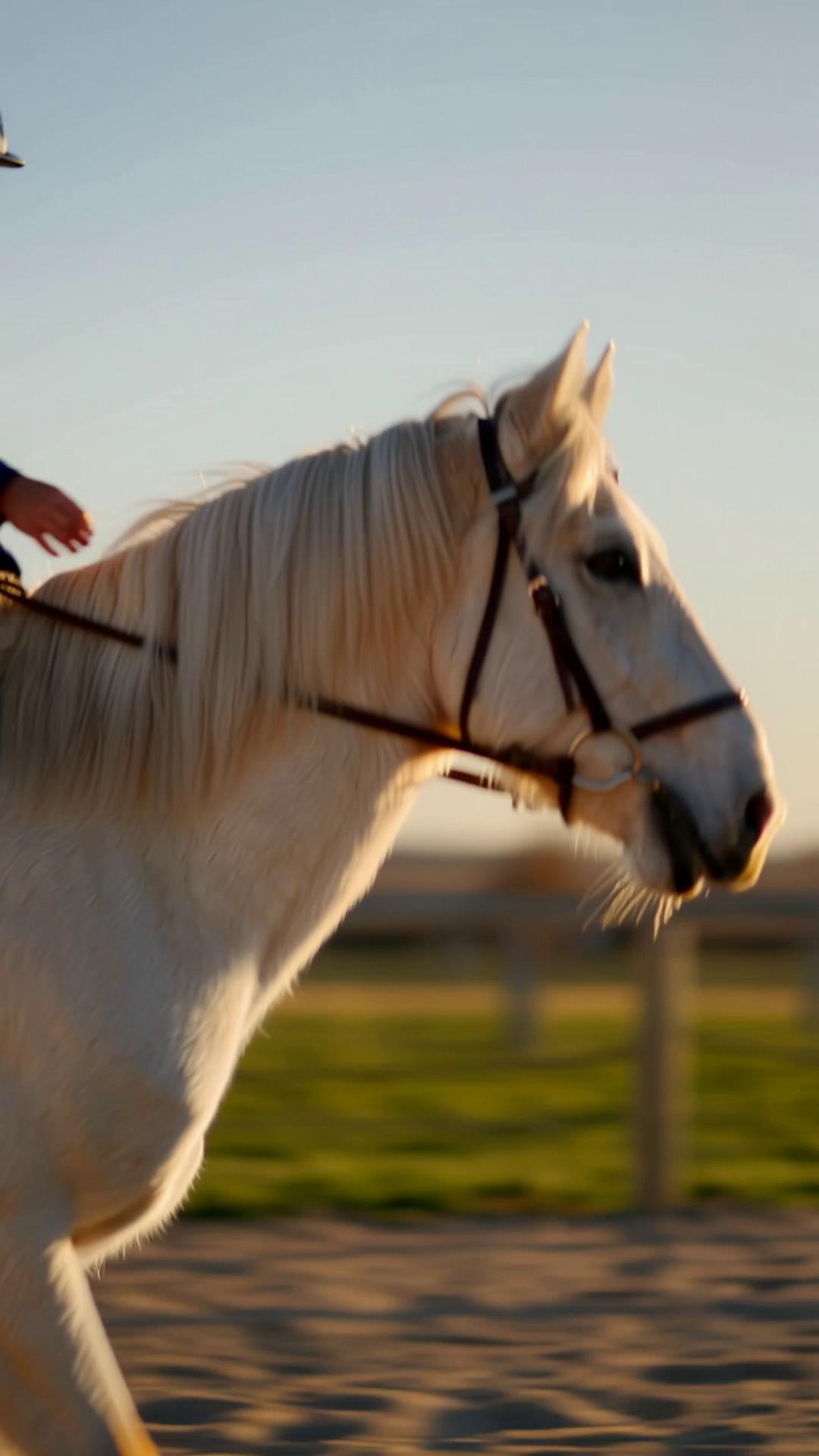 Prompt: Create a cinematic vertical 9:16 reel for social media about a children’s horseback riding exercise called “Touch the Horse”.

Scene: A calm child rider (around 7–10 years old) rides a gentle Icelandic horse at a relaxed walk inside a bright outdoor riding arena during golden afternoon light. The child slowly and confidently touches different parts of the horse’s body such as the neck, mane, shoulder, and back while maintaining balance and rhythm in the saddle.

The horse moves calmly in large circles and straight lines with relaxed body language, soft eyes, and steady rhythm. The child smiles softly and appears focused, balanced, and relaxed.

Style: cinematic, emotional, educational, premium equestrian lifestyle aesthetic, realistic motion, soft natural colors, warm sunlight, shallow depth of field, smooth camera movement, highly detailed horse anatomy and riding posture, professional riding equipment, FEIF-style riding environment.

Camera shots:

Close-up of the child touching the horse’s neck gently
Side tracking shot of the horse walking calmly
Slow-motion shot of the rider reaching toward the mane
Wide shot of horse and rider traveling in a large circle
Detail shot of relaxed hands and balanced posture
Final cinematic shot from behind with sunlight and dust in the arena

Mood: calm, safe, confidence-building, trust between horse and child, educational and inspiring.

Text overlay ideas:
“Build balance, confidence, and connection.”
“Move with the horse.”
“Calm hands. Calm rider. Calm horse.”

Avoid:

chaotic movement
exaggerated riding posture
harsh rein contact
unsafe riding
cartoon style
unrealistic horse movement
dark colors or dramatic effects

Ultra realistic, premium educational horse training reel, smooth transitions, social media ready, high-end equestrian branding aesthetic.