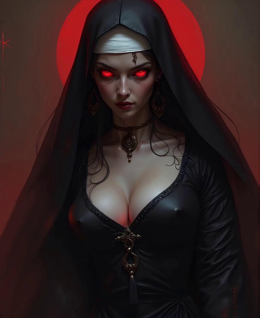 Prompt: Sith Lord Mort Lilith walks flirtatiously towards the camera, as she gets nearer, she feels her chest with both hands and smiles seductively.