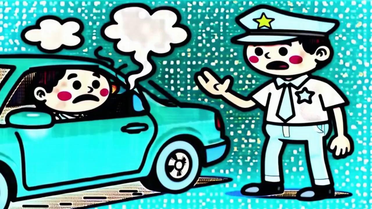 Prompt: [0.0–1.5s]
Cop walks up to the smoky window.
Cop: “Sir, why were you swerving all over the road?”

[1.5–3.5s]
Driver looks confused, smoke puffing out.
Driver: “Oh… I was wondering why the road kept moving too.”

[3.5–6.0s]
Cop sighs, leans in.
Cop: “Alright… I’m gonna need you to step out of the car.”

[6.0–7.0s]
One-second pause. Driver blinks.
Driver: “…You asked for it.”

[7.0–12.0s]
Driver opens the door—big smoke explosion pours out everywhere.
Cop coughs as scene fades.