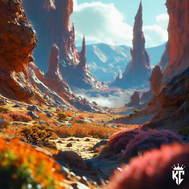 Prompt: Birds Eye view of flying through the landscape