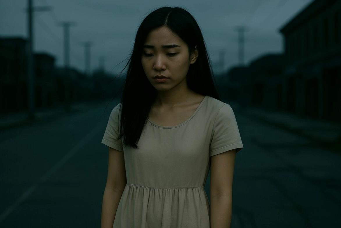 Prompt: 根據歌詞"藏在真相背後"女主角視覺 電影感