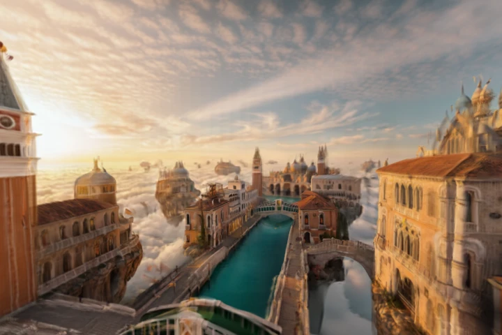 Floating Venetian Cityscape at Sunset